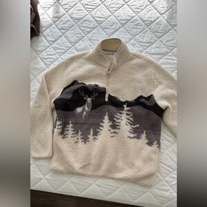 Old Navy Oversized Vintage look Cream Sherpa Fleece Pullover Men Women Unisex